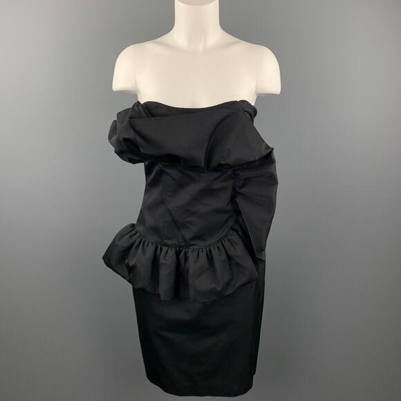 GIAMBATTISTA VALLI Size 8 Black Cotton Silk Ruffled Strapless Dress - Picture 1 of 5